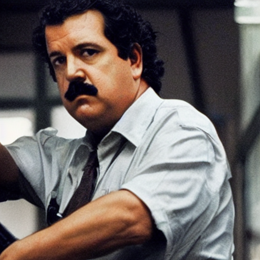 prompthunt: film still of pablo escobar as max payne in the upcoming film,  smoke, office scene, bloody, corpses