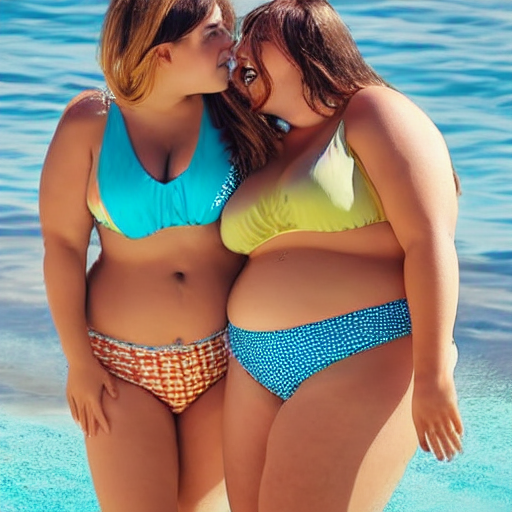 prompthunt: Two fat girls wearing bikinis kissing.