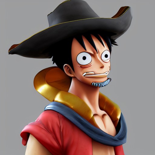 prompthunt: 17th century pirate portrait of Monkey D. Luffy from One Piece,  anime, octane render, artstationhq, artstationhd, cinematic, 4K, 8K,  trending on artstation, highly detailed, highly realistic, digital art