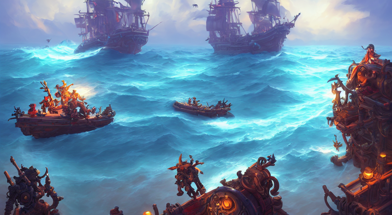 prompthunt: pirates ghost ships in the ocean, volumetric lighting, fantasy art  overwatch and heartstone Video game icon, 2d game art gta cover , official  fanart behance hd artstation by Jesper Ejsing, by