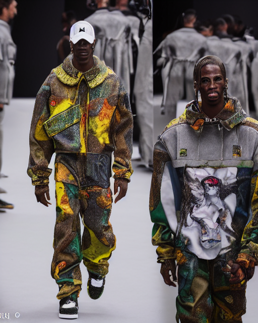 prompthunt: hyperrealistic and heavy detailed 2022 poptart balenciaga  runway show of travis scott and master chief , Leica SL2 50mm, vivid color,  high quality, high textured