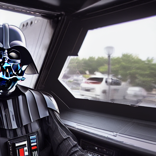 prompthunt (wide angle shot, Darth Vader drives his TIE Fighter to