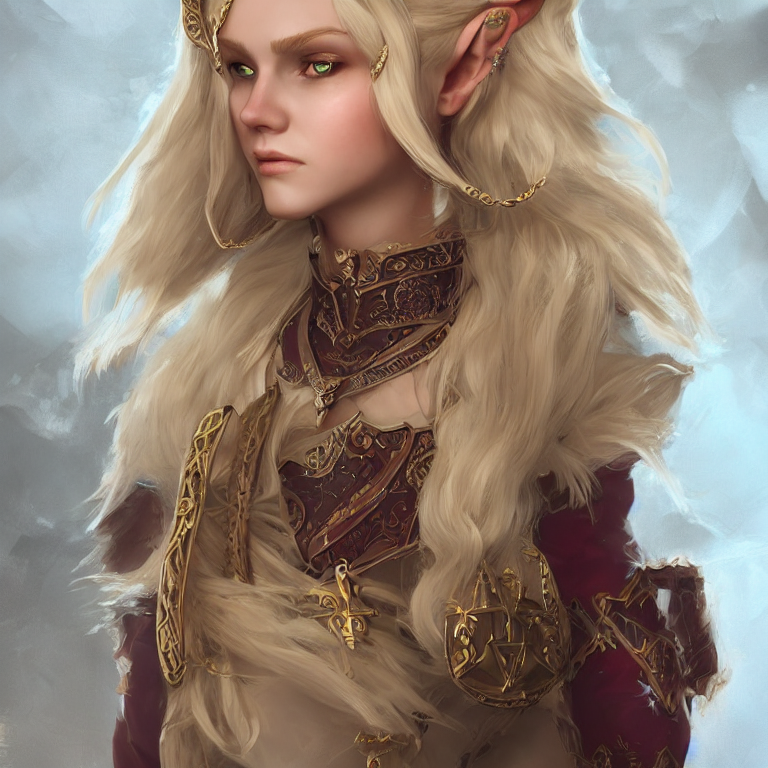 prompthunt: a d & d character portrait of a beautiful noble elf princess  with blonde hair, regal jewellry by bowater, charlie, trending on  artstation, 4 k, cgsociety octane render