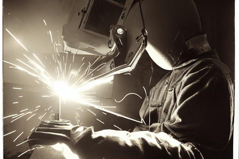 prompthunt welder in welding mask in a hospital, ominous lighting, by