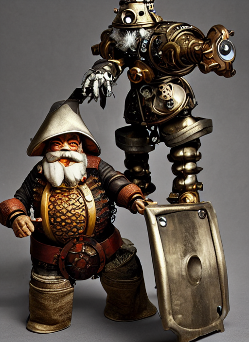 prompthunt: an old dwarf musketeer and his large clockwork robot companion,  golem, steampunk, ming dynasty, chinese fantasy, reasonable fantasy,  realistic, detailed, tabletop rpg, ghostblade, wlop.