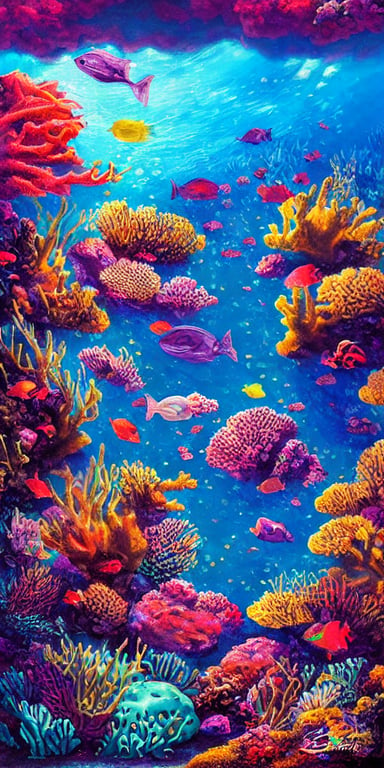 mesmerizing underwater neon coral bioluminescent reef