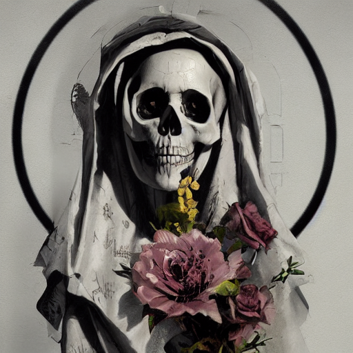prompthunt: painting of the virgin mary skull face with graffiti