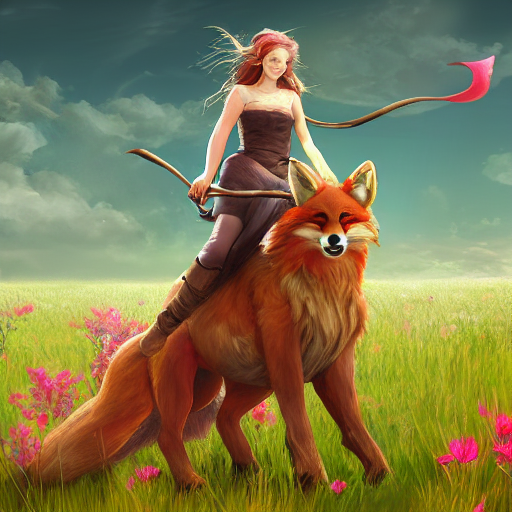 prompthunt girl riding a giant fox in a field of flowers, trending on