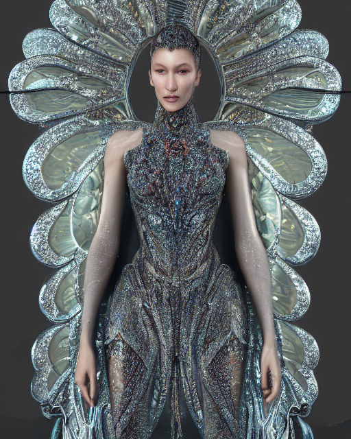 prompthunt: a highly detailed metahuman 8 k close up render of bella hadid  as butterfly renaissance in iris van herpen dress schiaparelli in diamonds  crystals swarovski and jewelry iridescent in style of