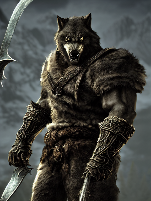 prompthunt: cute handsome cuddly burly surly relaxed calm timid werewolf  from van helsing holding a sword unreal engine hyperreallistic render 8k  character concept art masterpiece screenshot from the video game the Elder