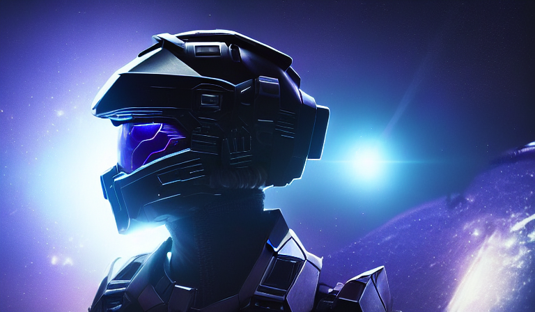 prompthunt: cyberpunk halo helmet floating in space with reflections ...