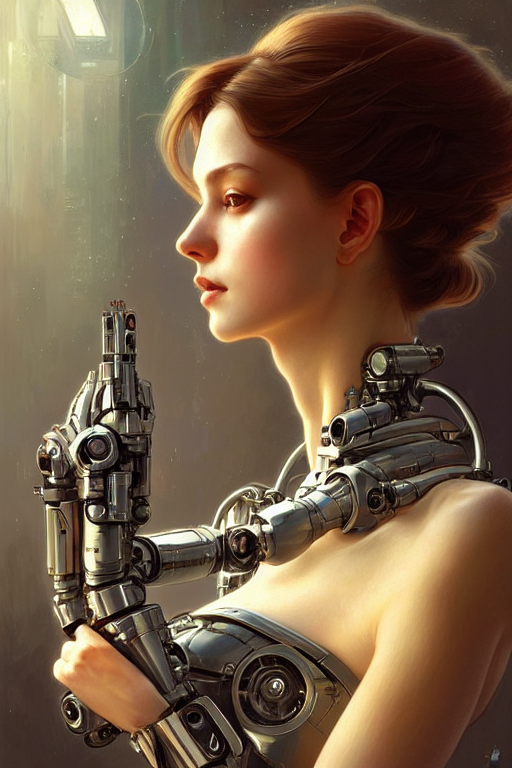 prompthunt: beautiful female mechanical android!, half portrait, 3 / 4 pose,  intricate detailed environment, photorealistic!, floro details, intricate,  elegant, highly detailed, digital painting, artstation, concept art,  smooth, sharp focus