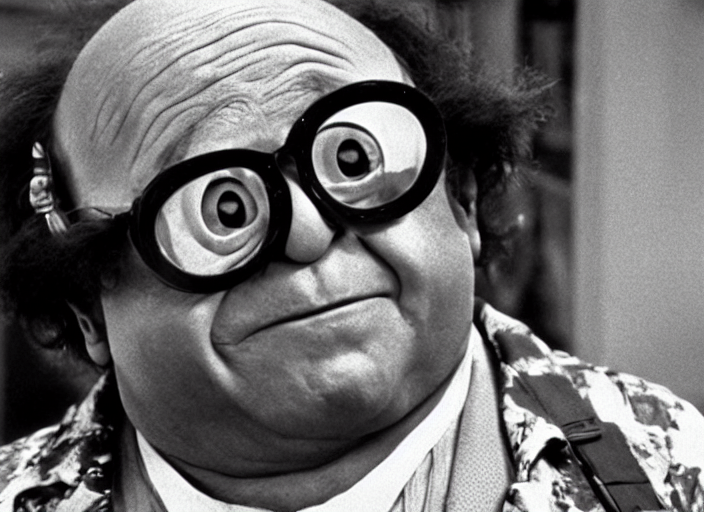 prompthunt: film still of Danny Devito wearing his glasses as an Oompa  Loompa in Willy Wonka and the Chocolate Factory 1971