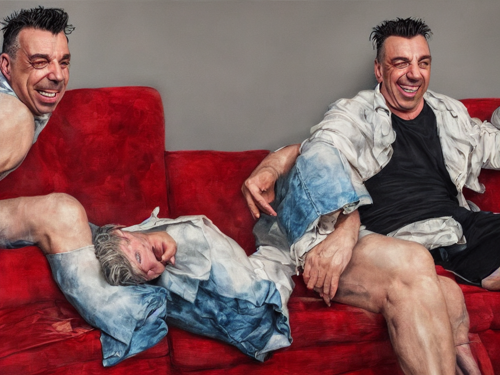 Hvert år bekræfte Auckland prompthunt: extremely detailed digital painting of till lindemann sits on  the couch with grandmother and laughing, stunning scene, 4 k, realism,  bright colors, trending on artstation