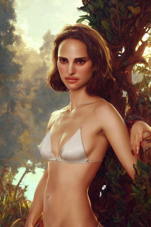 prompthunt: sexy painting of natalie portman, bikini, ultra realistic,  sharp details, subsurface scattering, intricate details, warm lighting,  beautiful features, highly detailed, photorealistic, octane render, 8 k,  unreal engine, art by artgerm and