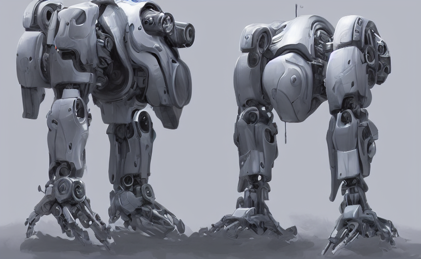 prompthunt: White mech bot, robot concept art, front and side view ...