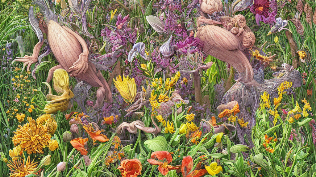 highly detailed illustration all the known species of flowers by juan gatti!!, by gottfried bammes, by george bridgman, by moebius!, by oliver vernon, by joseph moncada, by damon soule, by manabu ikeda, by kyle hotz, by dan mumford, by kilian eng