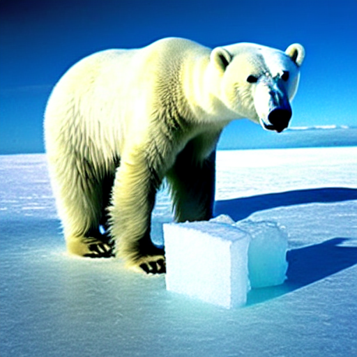 prompthunt: a photo of a skinny polar bear beside a block of ice, on a tiny  pacific island, beautiful desert island, national geographic