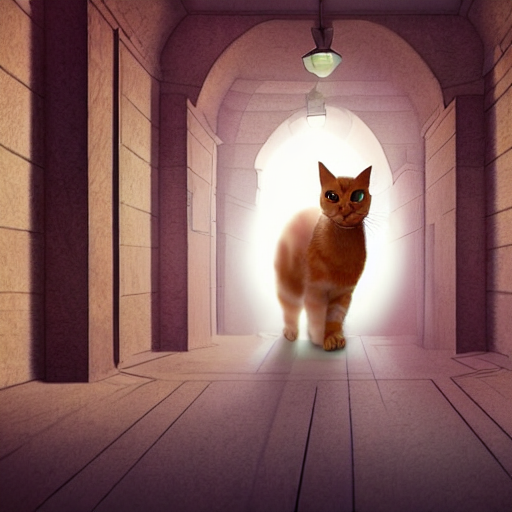 prompthunt a ginger cat that is walking down a hallway egyptian