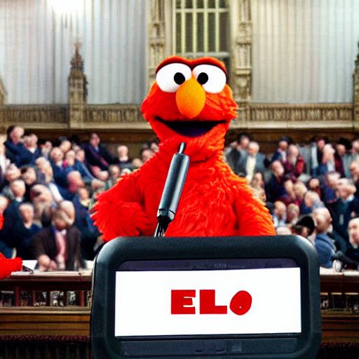 prompthunt: Elmo speaking in parliament while everything is burning around him