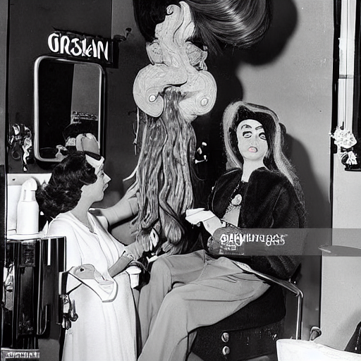 prompthunt: Medusa the Gorgon chatting with her hairdresser at the salon in  the 50s
