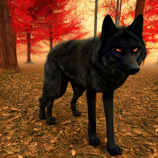 prompthunt: a menacing black wolf with red eyes stalking through a dark  lonely forest, menacing, 8k, high detail, 3d render