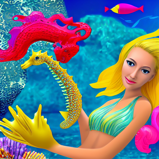 prompthunt photorealistic blonde mermaid riding a colorful