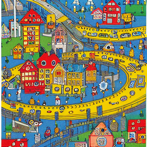 prompthunt Busytown, by Michael Kidron, intricate, detailed
