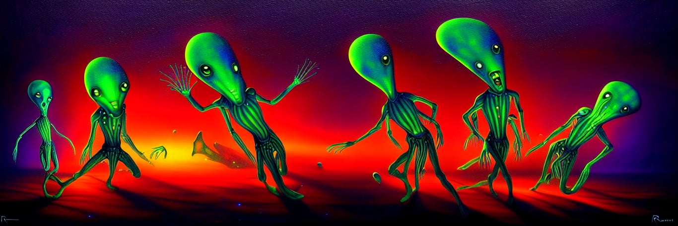 strange alien plankton creatures from the depths of the collective unconscious, dramatic lighting, surreal darkly colorful painting by ronny khalil