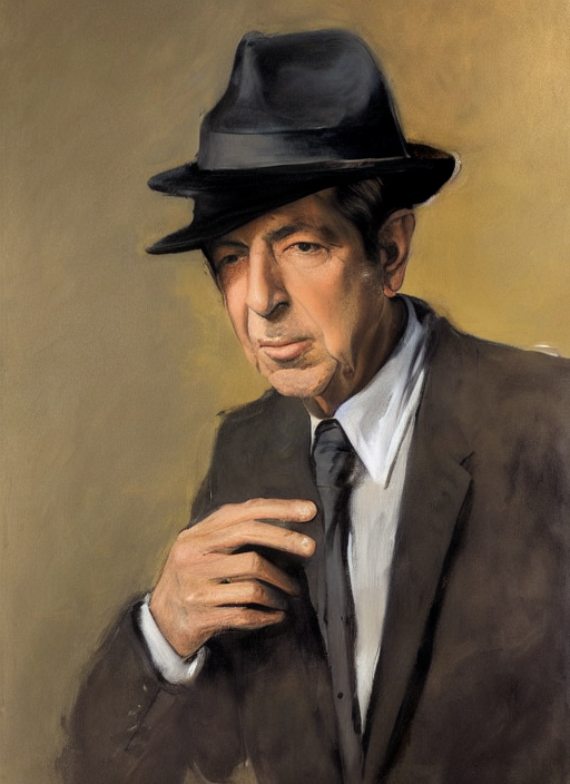 prompthunt: Leonard Cohen, wearing a trilby hat, portrait by John Singer  Sargent, by Frank McCarthy, by Robert McGinnis
