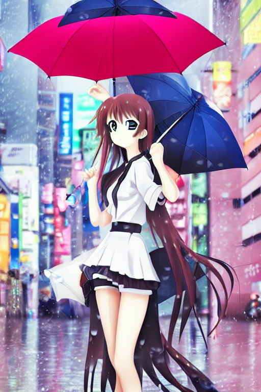 Anime Manga Girl In Raincoat With Umbrella. 3D Rendering Stock Photo,  Picture and Royalty Free Image. Image 206289221.