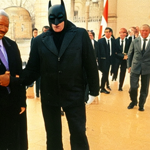 prompthunt: Nelson Mandela with Alexander Lukashenko as Batman