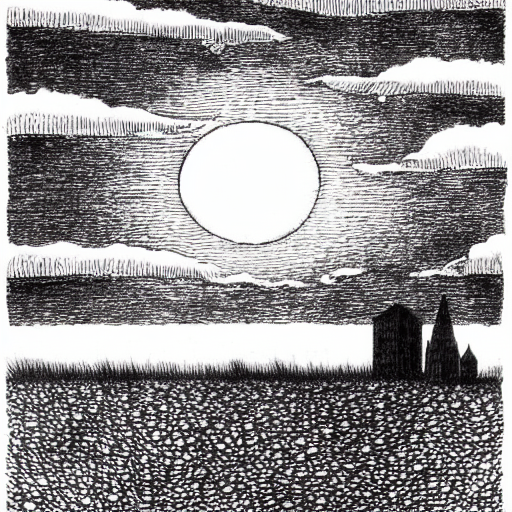 prompthunt: pen and ink drawing of gloomy night sky, crosshatching, edward  gorey, hatches