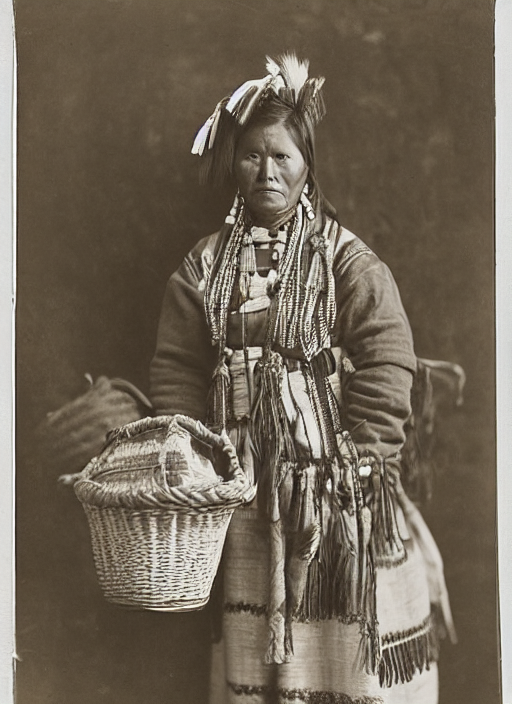 prompthunt: Antique portrait of a Navajo woman dressed in traditional  attire, posing in front of baskets she weaved, albumen silver print,  Smithsonian American Art Museum