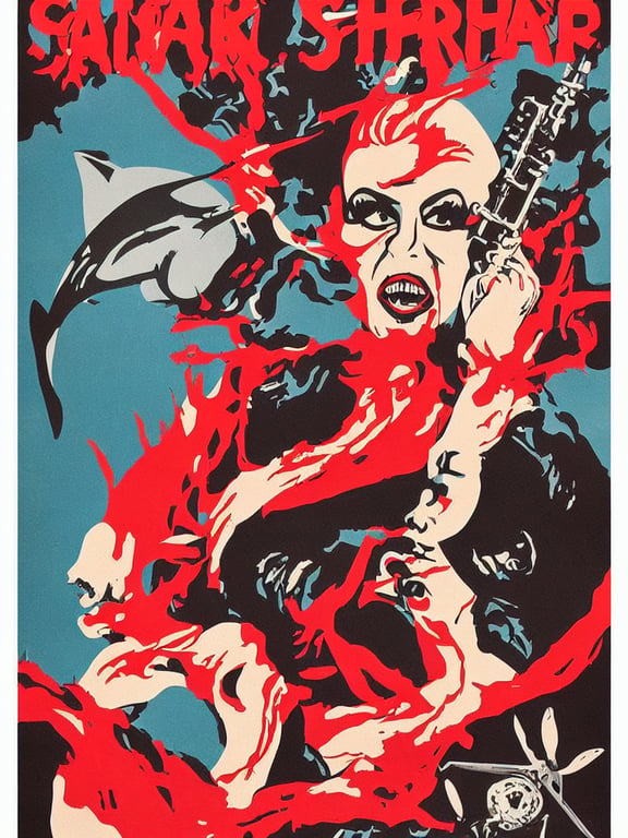 prompthunt: propaganda poster for a shark glam rock star drag queen in  hell, concert poster