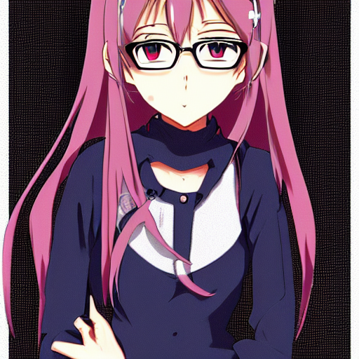 prompthunt: Anime Girl. High-Angle shot. 2d Anime Manga drawing. Glasses,  cute look. conservative outfit. Sharp colors, detailed. 2d art. Kawaii