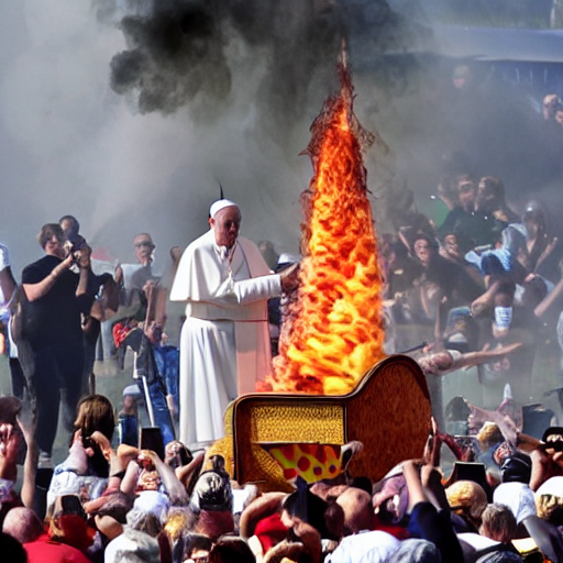 prompthunt: a photo of the pope breathing fire at a carnival sideshow