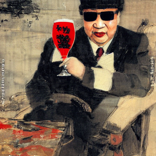 xi jinping wearing sunglasses and holding a maotai wine by antonio mancini 1 8 7 4