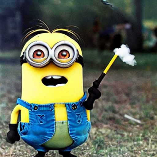 prompthunt: photograph of minion from despicable me smoking a bong at  woodstock, circa 1 9 6 9