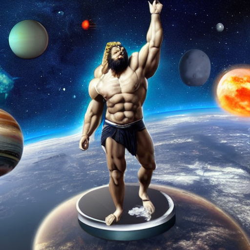 prompthunt: god of universe gigachad colosus on space surrounded of planets