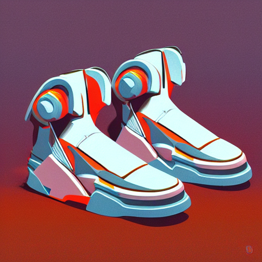 retro futuristic Nike Air sneakers by syd mead, grainy matte painting, geometric shapes