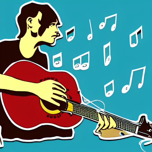 syd barret playing guitar and singing, sticker - art, svg vector, adobe - illustrator