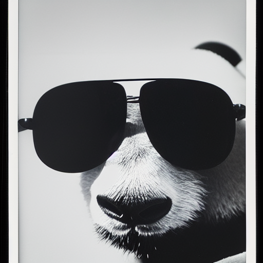 prompthunt: grainy head to shoulder portrait polaroid film photograph of a  panda in a mall wearing aviator shades. super resolution. surreal.  extremely detailed. polaroid 6 0 0 film. by annie leibovitz and richard  avedon
