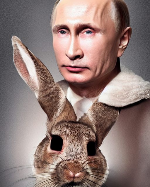 prompthunt: of vladimir putin sitting in a makeup chair wearing highly detailed rabbit in the style of rick studio lighting, soft focus