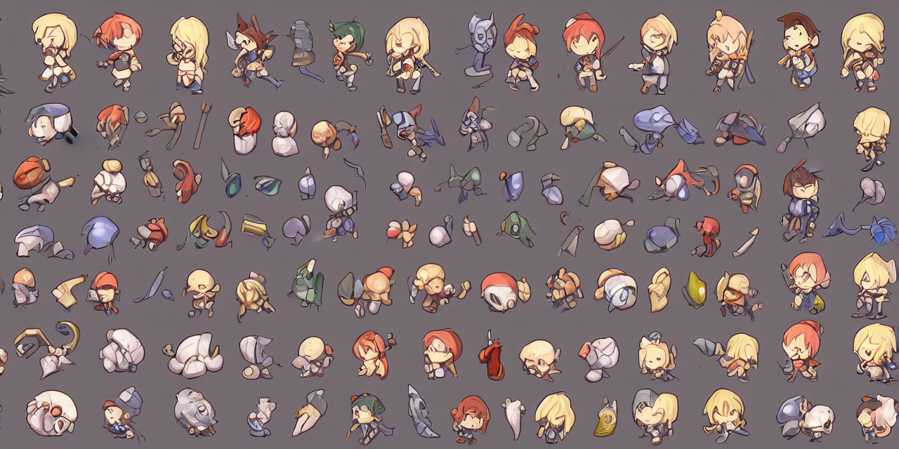 prompthunt game asset sheet, 2 d sprite, chibi cute items material study