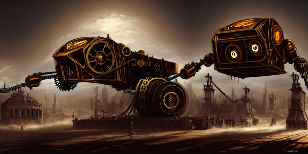prompthunt: steampunk robot wars, digital art, hyperrealistic, fantasy art,  matte painting, 4K