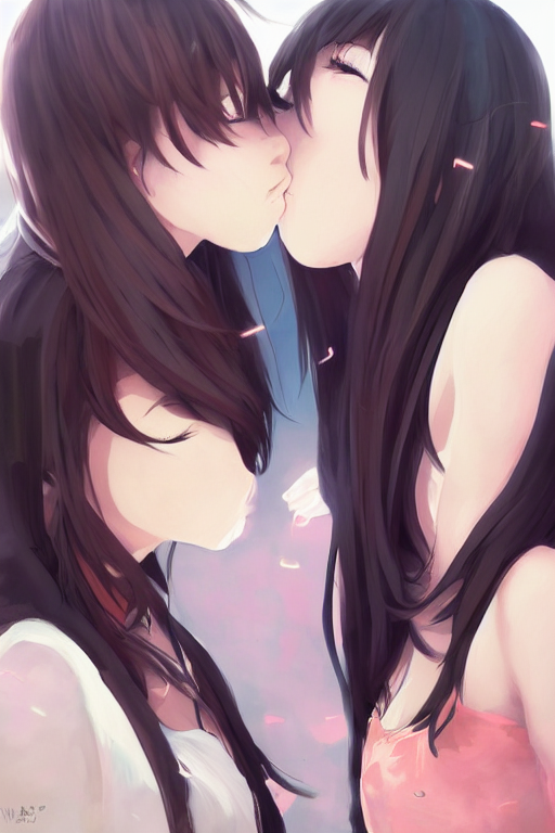 prompthunt: portrait of two girls kissing, anime, drawn by WLOP