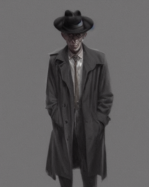 prompthunt: man posing in the dark with a fedora hat and a trench coat, 1 9  5 0 s noir film style character, digital illustration, matte painting,  rutkovski, beksinski, artstation, deviantart