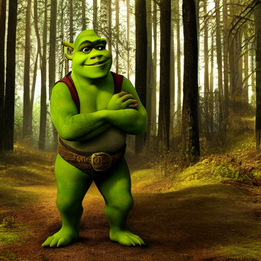 photo of shrek in a forest, 8k
