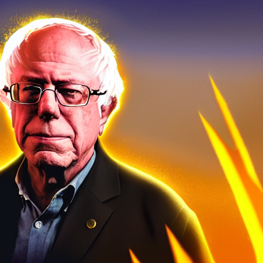 Super Saiyan 3 Bernie Sanders with glowing golden